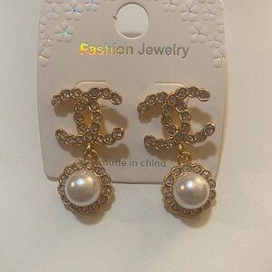 Gold and Pearl CC Fashion Earrings